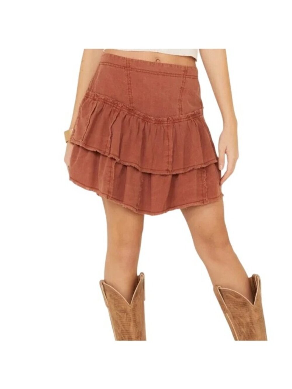 Free People Ruffles in the Sand Petrichor Rust Orange Mini Skirt